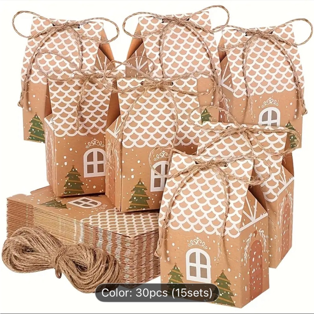 15 PCS Small Christmas Gingerbread Treat Boxes, Small Bulk Christmas Gifts Boxes